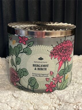Bath & Body Works BERGAMOT & BIRCH Black Amber Soy 3-Wick Jar Candle 14.5 oz